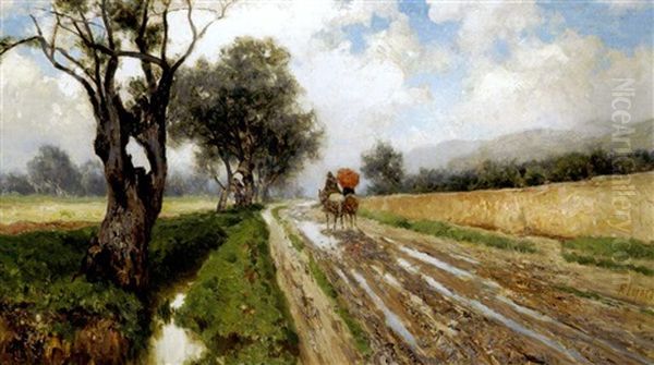 Strada Di Campagna Con Figure Oil Painting by Francesco (Luigi) Lojacono