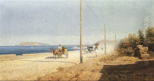 Country Scene In Mondellow, Sicily Oil Painting by Francesco (Luigi) Lojacono