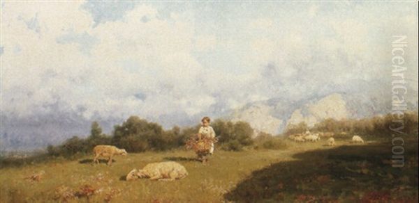 The Young Shepherdess Oil Painting by Francesco (Luigi) Lojacono