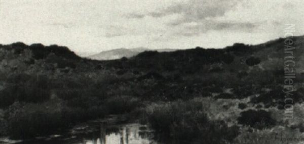 Summer Landscape With Distant Mountains Oil Painting by Francesco (Luigi) Lojacono