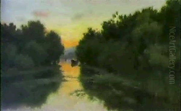 Sul Fiume Al Tramonto Oil Painting by Francesco (Luigi) Lojacono