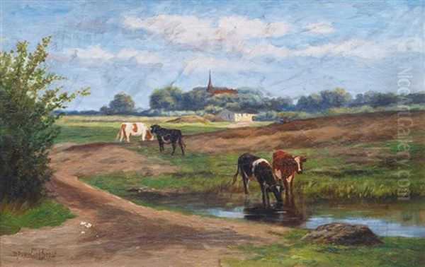 Cows On The Pasture Oil Painting by Dirk Peter Van Lokhorst