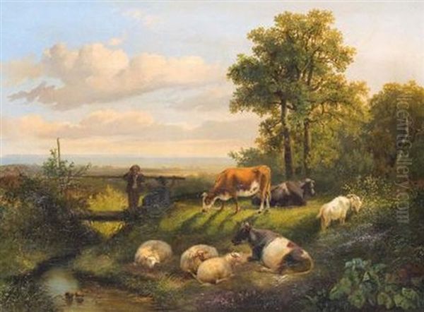 Landschaft Mit Weidendem Vieh Und Hutejungen Am Bach Oil Painting by Dirk Van Lokhorst