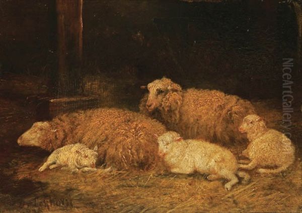 Sheep And Lambs At Rest Oil Painting by Dirk Van Lokhorst