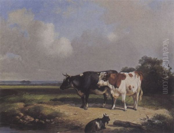 Cows By A Waterpool Oil Painting by Dirk Van Lokhorst