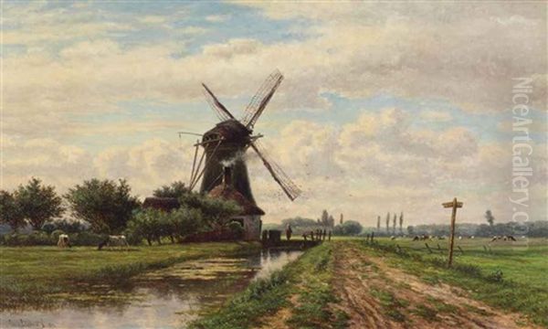 Windmill In A Dutch Landscape by Jan van Lokhorst