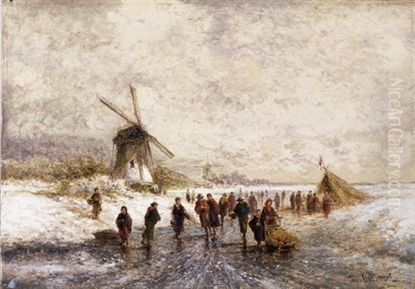 Winter In De Omgeving Van Dordrecht Oil Painting by Johan Nicolaas Van Lokhorst