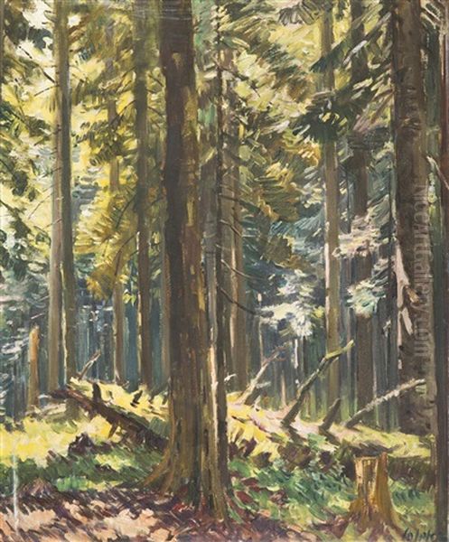 Inside A Forest Oil Painting by Stanislav Lolek