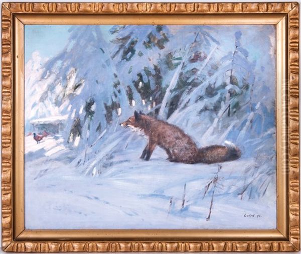 Fox Oil Painting by Stanislav Lolek