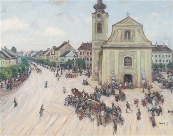 Market In Hodonin Oil Painting by Stanislav Lolek