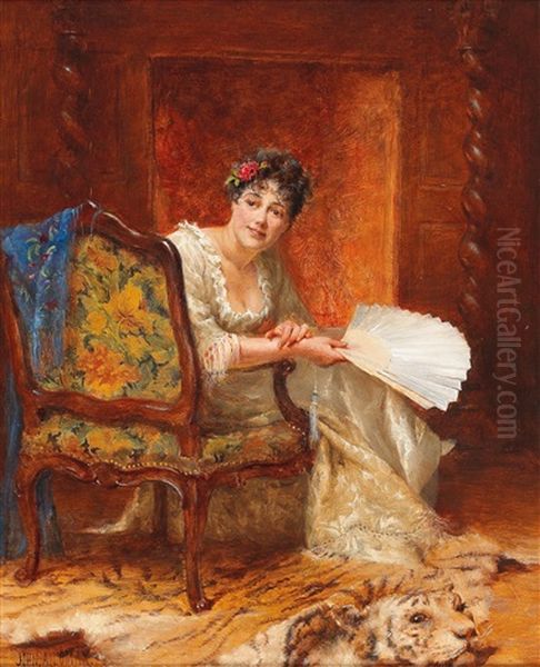 Lady By The Fire Oil Painting by John Arthur Lomax