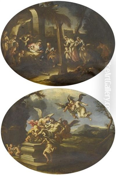 Geburt Christi (+ Grablegung Christi; Pair) Oil Painting by Giovanni Domenico Lombardi