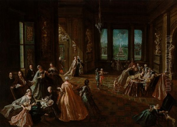 L'interno Di Un Palazzo Con Una Elegante Compagnia Oil Painting by Giovanni Domenico Lombardi