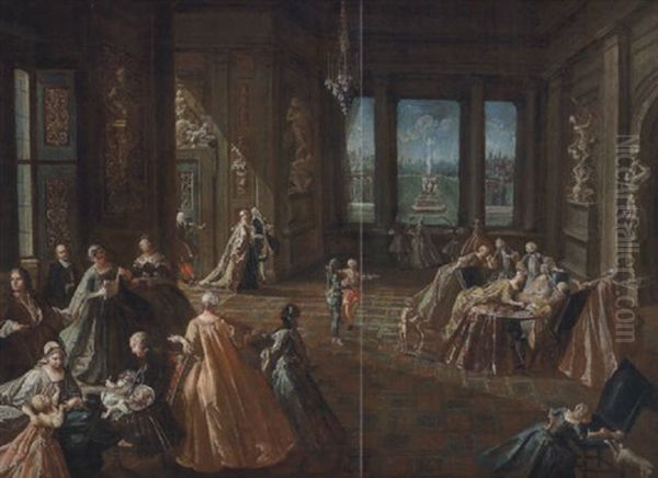 L'interno Di Un Palazzo Con Una Elegante Campagnia Oil Painting by Giovanni Domenico Lombardi