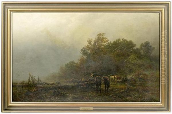 Holzarbeiter Am Waldrand Oil Painting by Wilhelm Lommen