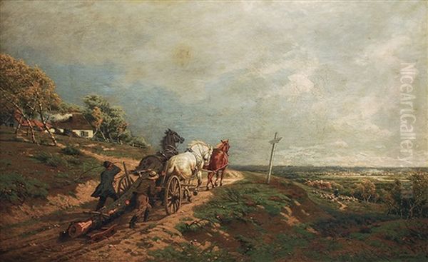 Pferdefuhrwerk In Weiter Landschaft Oil Painting by Wilhelm Lommen