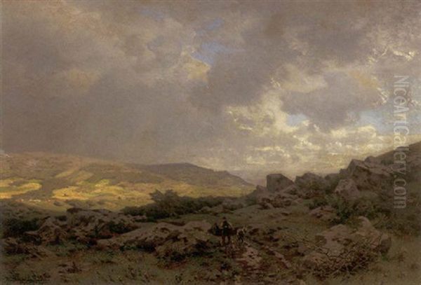 Nach Dem Gewitter - Weitraumige Eifellandschaft Mit Kleinen Ziegenhirten Auf Dem Heimweg Oil Painting by Wilhelm Lommen