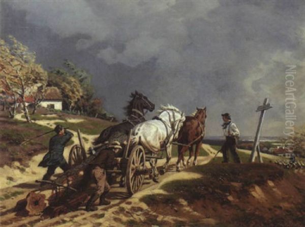 Waldarbeiter Mit Einem Pferdefuhrwerk Oil Painting by Wilhelm Lommen