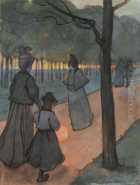 A Walk In The Park, St Ouen Oil Painting by Nikolaj Leontjewitsch Benois