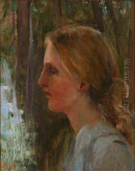 Portrait Of A Young Woman Oil Painting by Emilia Loenblad