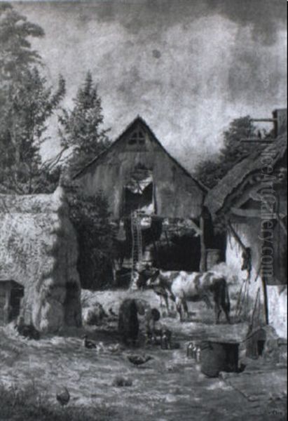 Cour De Ferme Animee Oil Painting by Louis Loncin