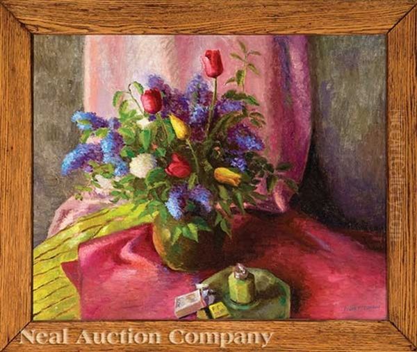 Still Life Of Tulips And Lilacs Oil Painting by Frank Marsden London