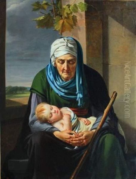 Le Sommeil De L'enfance Et Celui De La Vieillesse Oil Painting by Marie Guilhelmine Benoist