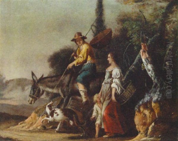 A Peasant Family With A Dog On A Wooded Track Oil Painting by Francesco Londonio