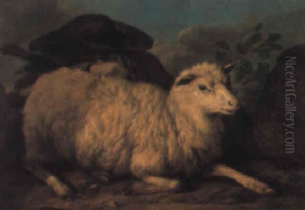 A Shepherd Asleep Next To A Sheep In A Landscape Oil Painting by Francesco Londonio