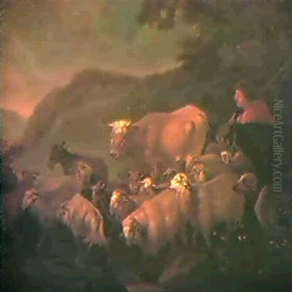 Hirte Mit Herde In Einer Landschaft Oil Painting by Francesco Londonio