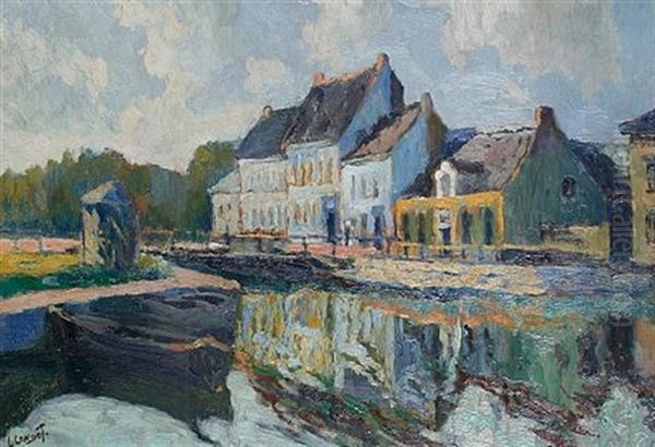 Houses Behind A Canal Oil Painting by Leon Londot