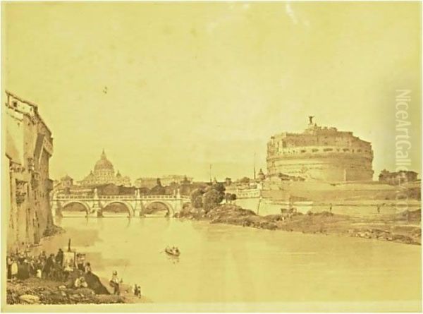 Veduta Dal Tevere Di Castel Sant 'angelo E San Pietro Oil Painting by Philippe Benoist