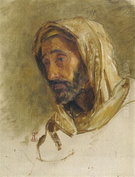 Study Of A Bearded Arab Gentlemn Oil Painting by Edwin Long