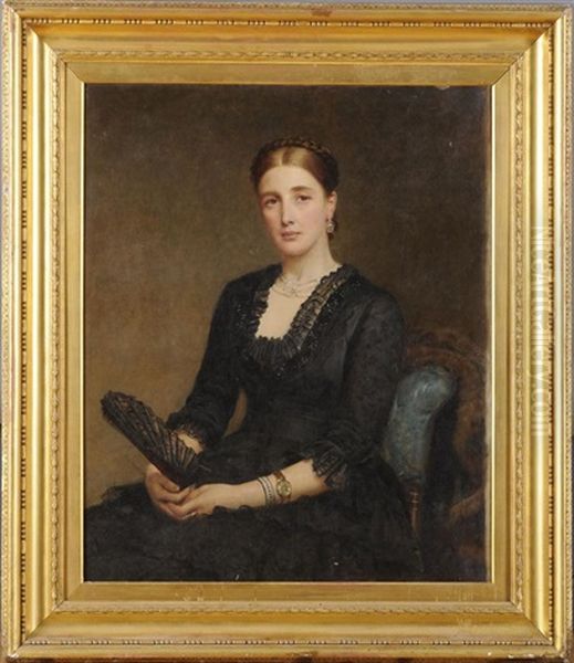 Portrait Of A Lady With Fan Oil Painting by Edwin Long