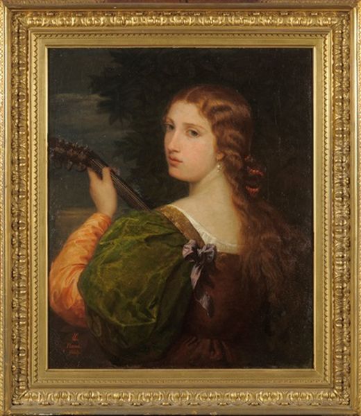 Portrait Of A Young Lady, Half Length, Holding A Lute Oil Painting by Edwin Long