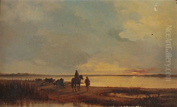 Bouviers Dans La Camargue by Edwin Long