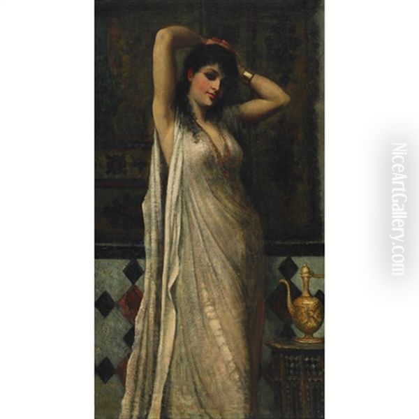 Egyptian Girl In Interior Oil Painting by Edwin Long