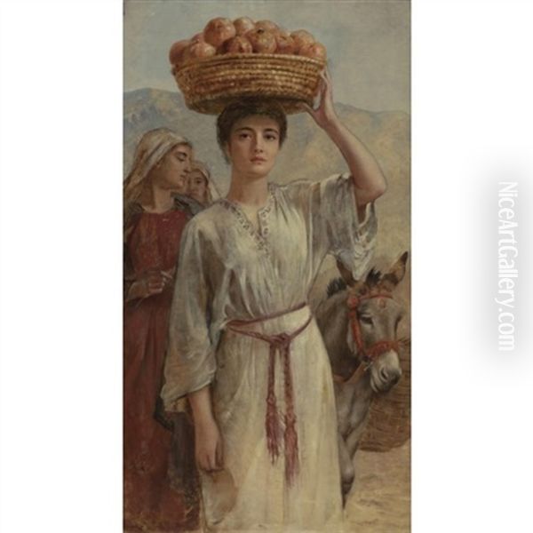 Carrying A Basket Full Of Pomegranates Oil Painting by Edwin Long