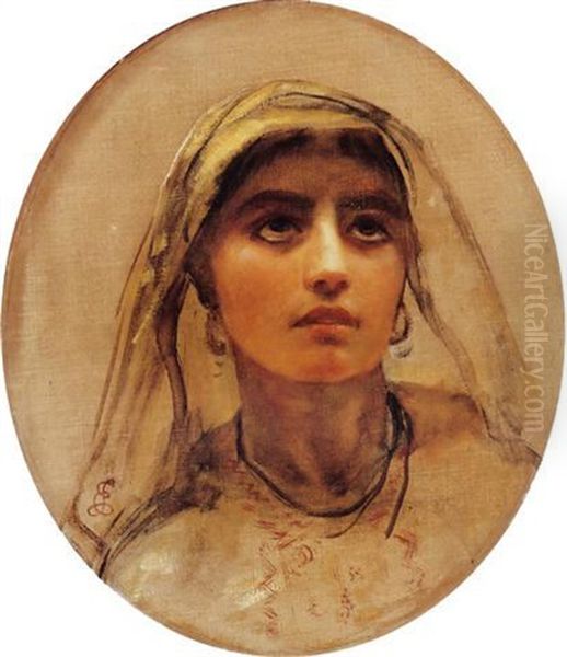 Study Of The Head Of An Arab Girl Oil Painting by Edwin Long