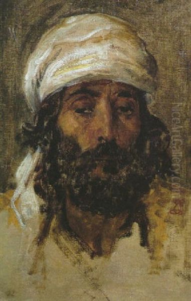 An Arab, Head And Shoulders In A Turban Oil Painting by Edwin Long