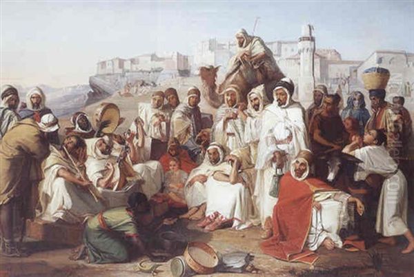 Musiciens Arabes Sur La Place De La Breche A Constantine Oil Painting by Louis Anselme Longa