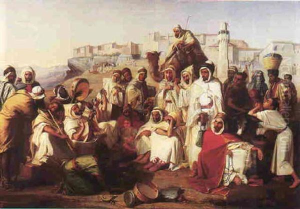 Musiciens Arabes Sur La Place De La Breche A Constantine Oil Painting by Louis Anselme Longa