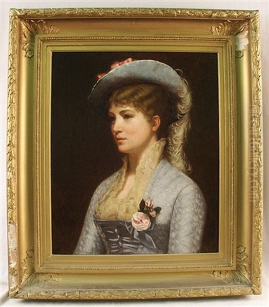 Portrait Of A Young Woman In Blue Oil Painting by Ernest Wadsworth Longfellow