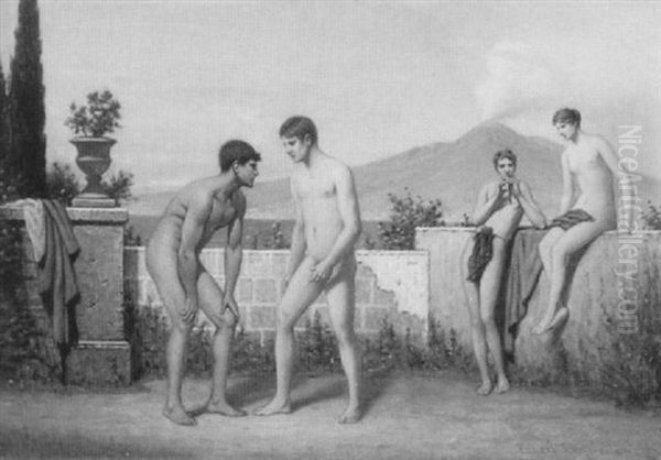 Classical Figures Before Vesuvius Oil Painting by Ernest Wadsworth Longfellow