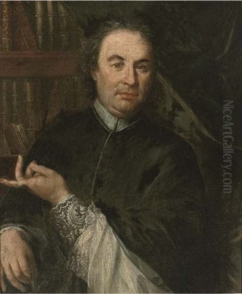 Portrait Of A Cleric, Half-length, In A Library Oil Painting by Alessandro Longhi