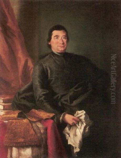 Portrait Of A Prelate Holding A Handkerchief, Beside A Table With His Cassock And Books by Alessandro Longhi