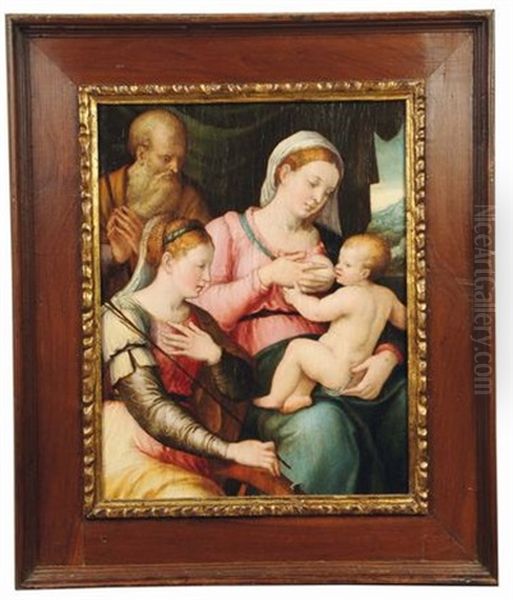 Sacra Famiglia Con Santa Caterina Oil Painting by Lucca Longhi