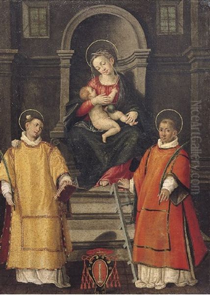 Madonna Col Bambino, Santo Stefano E San Lorenzo Oil Painting by Lucca Longhi