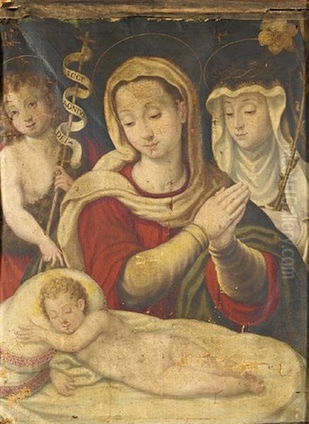 The Virgin And Child With The Infant Saint John The Baptist And Saint Clare Oil Painting by Lucca Longhi