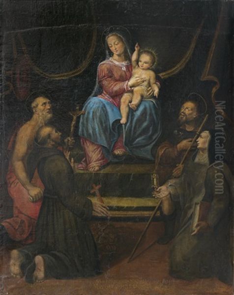 La Sainte Conversation Avec Saint Jerome, Saint Francois, Saint Jacques Et Sainte Claire Oil Painting by Lucca Longhi